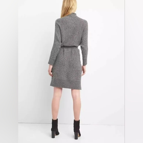 Gap Merino Wool Funnel Neck Tie-Belt Midi Dress Gray Women's Size Meduim - Picture 4 of 8